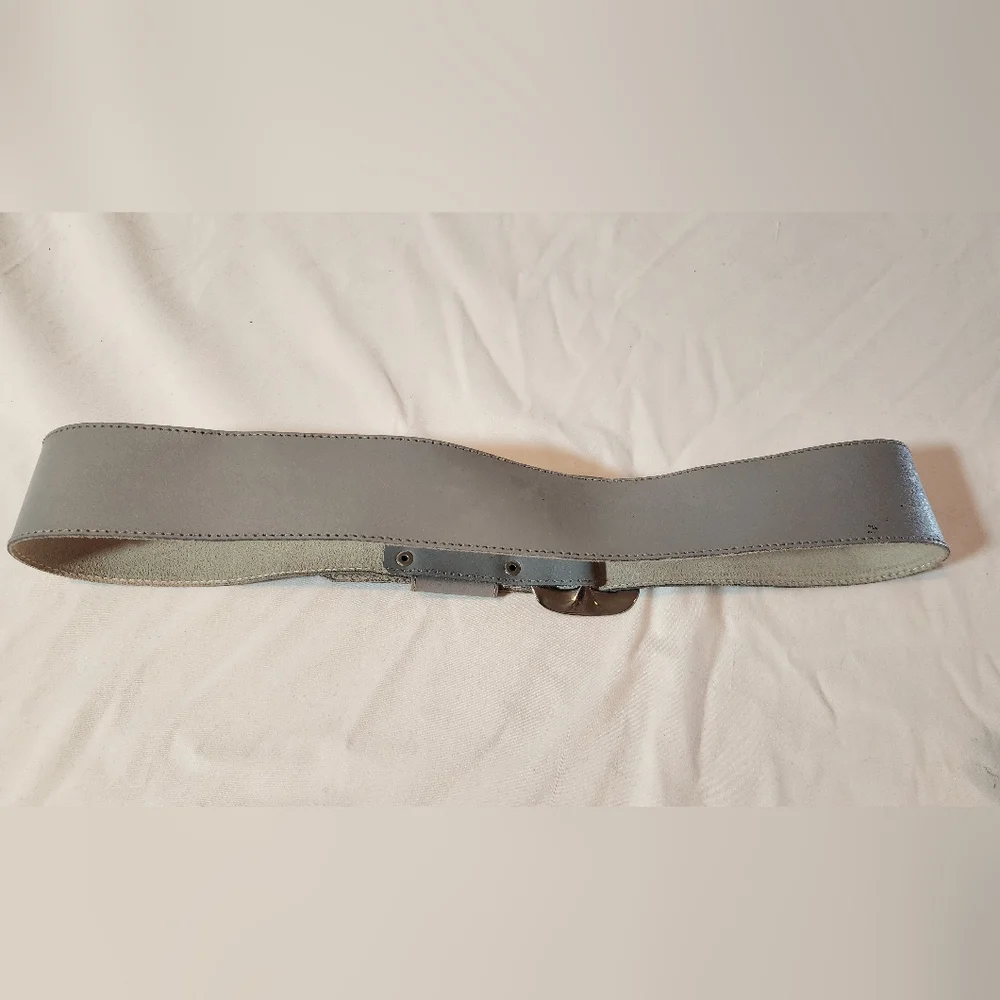 Gray Leather Belt with Silver Buckle 39in Minor Flaws